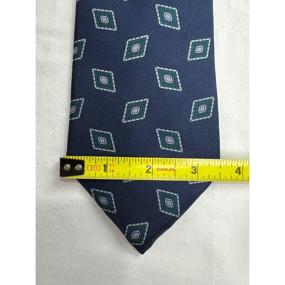 Vintage Chaps Ralph Lauren Men Tie USA Made 100% Silk Geo Wide 3.75" 90s Navy E1 - Picture 6 of 9